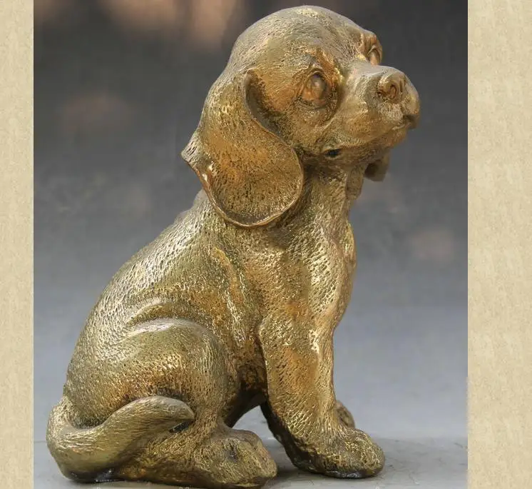 

671115764*++9" China Chinese Fengshui Brass 12 Zodiac Year Dog Loyal Puppy Adornment Statue