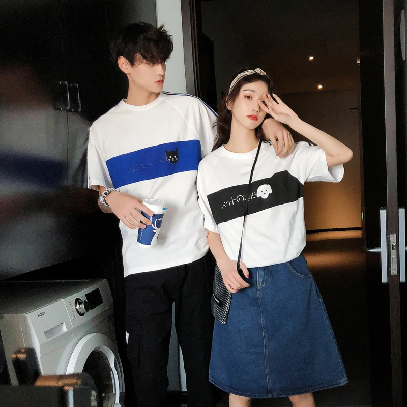 2019 Korean Matching Couple Clothes Autumn summer Loose Tops Casual T-Shirt Cute Couple T Shirts For Lovers