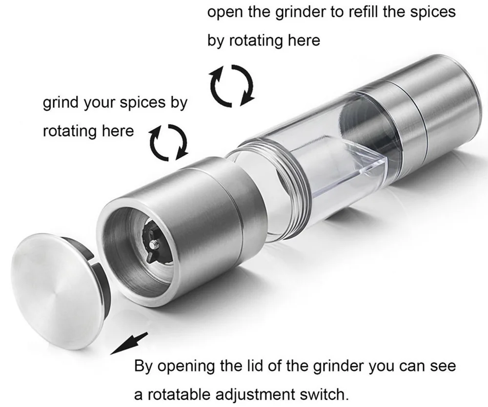 2 в 1 Нержавеющая сталь Руководство перец и соль Spice Mill Grinder Кухня аксессуары