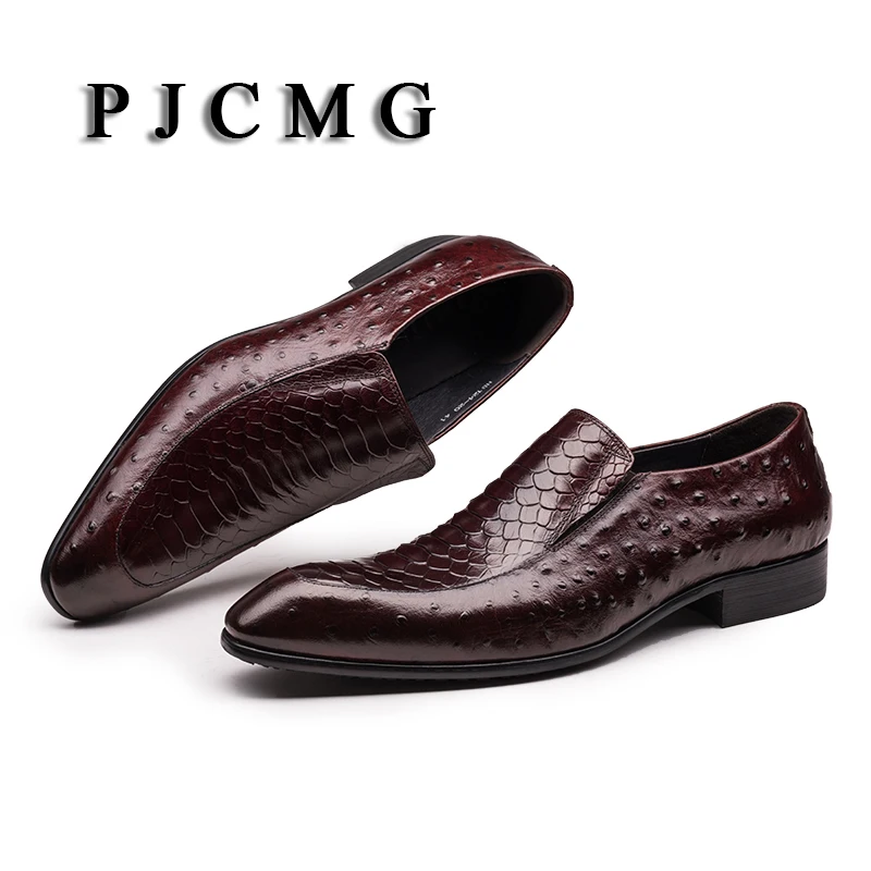 Slip Oxford outono Couro De red vermelho Escritório Primavera Estilo Black Homens Dedo Vestido on Preto Mocassins Apontado Genuíno Avestruz Sapatos Dos Casamento Pjcmg awz5xq7P