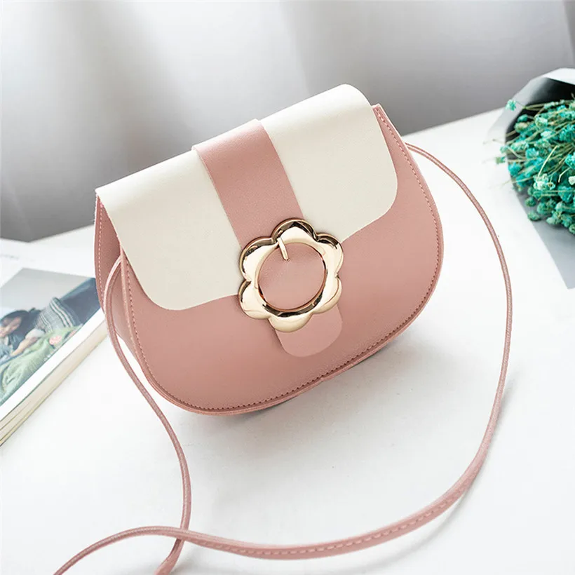 

2019 Fashion Women's Handbag Simple Flower Decoration Small Bag Women Girls Candy Color PU Leather Shoulder Ladies Messenger Bag