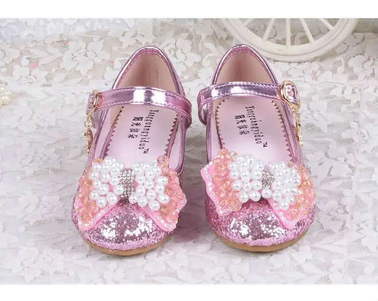 Детские сандалии принцессы; детская Свадебная обувь для девочек; модельные туфли на высоком каблуке; золотистые туфли с бантом для девочек; цвет белый, розовый; морская свинка