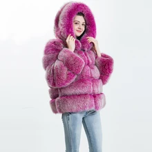 Модное пальто с натуральным лисьим мехом женская зимняя куртка с натуральным мехом пальто с капюшоном осеннее теплое женское натуральное меховое пальто с капюшоном для женщин