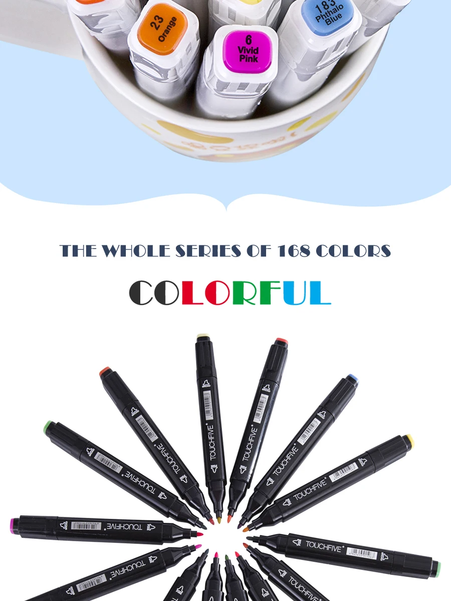 Набор маркеров TouchFIVE 30, 40, 60, 80, 168 цветов, анимация, эскиз, рисунок, искусство, спирт, аниме, кисточка, Цветной маркер(черный маркер