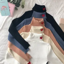 OLN 2019 New Style Autumn Winter Fashionable Self-cultivation Bottoming Shirt Love Embroidery High Collar Women's Pullover 6253 OLN 2019 New Style Autumn Winter Fashionable Self-cultivation Bottoming Shirt Love Embroidery High Collar Women's Pullover 6253