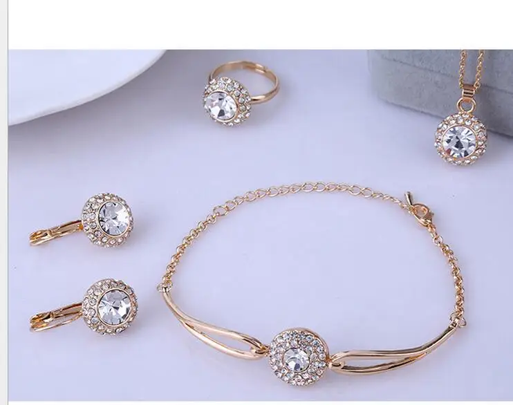 

RL Austria Crystal wedding 18K Gold Plated WHITE CZ Zirconia Crystal Pendant necklace bracelet earrings rings jewelry sets