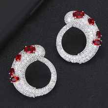 GODKI/модные роскошные красные серьги-гвоздики в виде змеиной змеи для женщин, свадебные серьги из Кубического циркония с кристаллами в Дубае, серьги для невесты