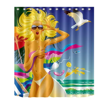 

LB Sexy Woman in a Bikini Waterproof Shower Curtain Anime Extra Long Eco-Friendly Bathroom Polyester Fabric For Bathtub Decor