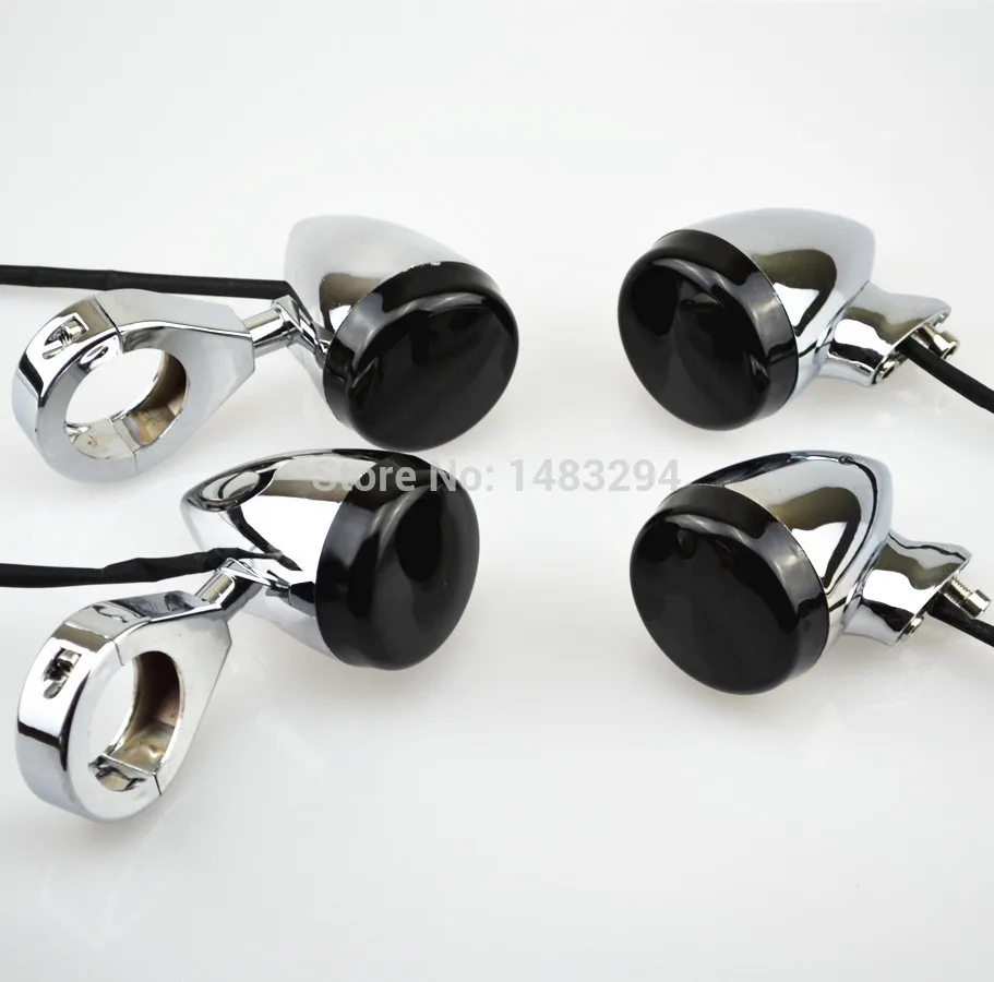 

Chrome Housing Smoke Lens Front Rear Motorcycle LED Turn Signal Light 41mm Fork Clamp Case for Harley