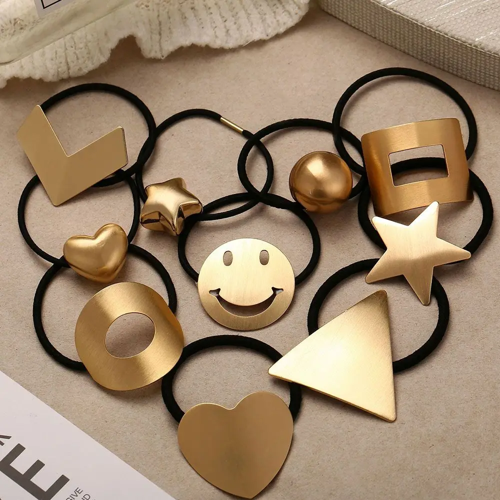 

Fashion Metal Elastic Hair Jewelry For Women Girls 2019 Geometric Heart Star Cute Scrunchie Tie Head Wear Hair Accessories