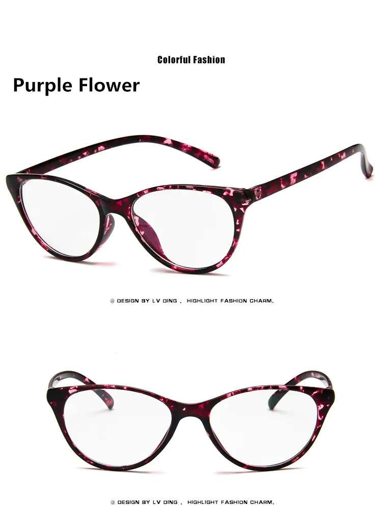 BOYEDA Мода кошачий глаз очки ретро очки Clear Frame объектив Для женщин очки бренд оправы близорукость Nerd плотная зрелище - Цвет оправы: Purple Flower
