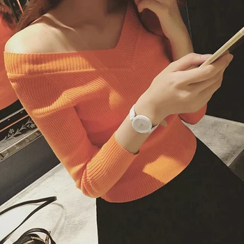 

Women Basic Sweater Pullover Knitted Long Sleeve Sexy V-Neck Women Sweaters Top Autumn Winter Soft Elasticity Pull Femme Black