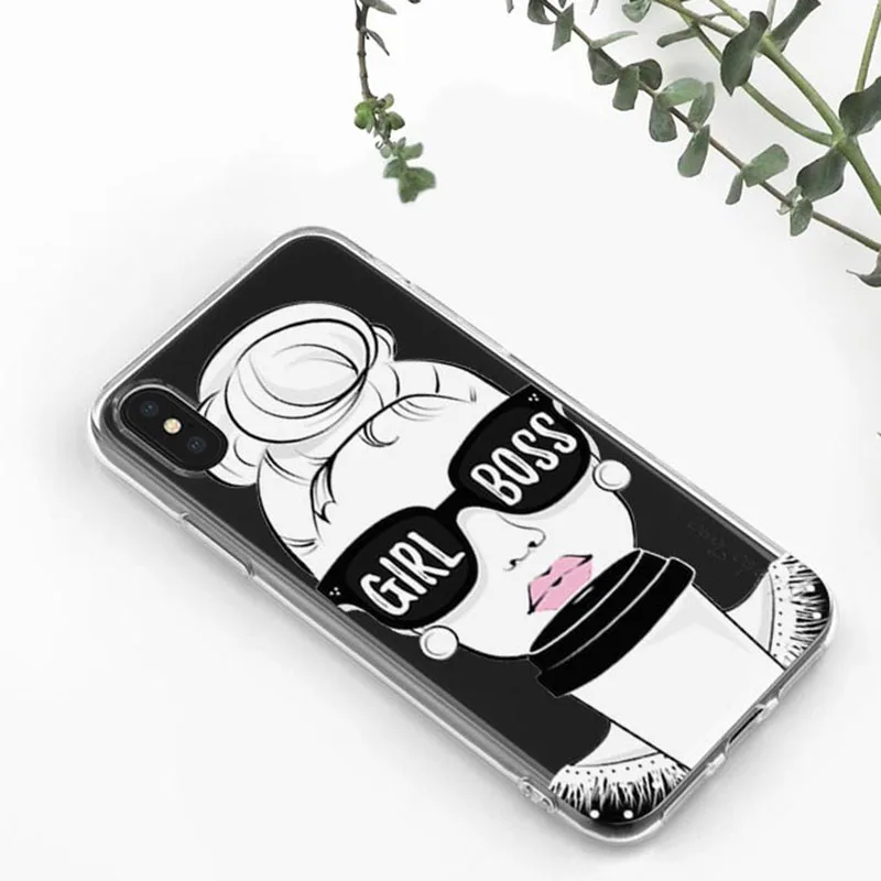 Cute Quote Girl Boss Case For iPhone 8 7 6 6S Clear For iiphone 7Plus Soft Phone Case Cover FOR iphone XS Max XR X Protective