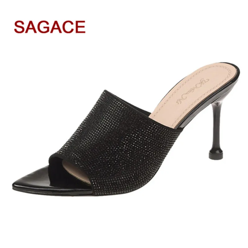 

Women Sandals Sexy High Heel Black Fish Mouths Summer Sandals Shoes Ankle High Thin Slippers Female Slip On Sandal Shoes