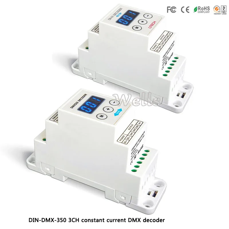 

led DMX controller DIN-DMX-350 3CH constant current DMX/RDM Decoder;DC12-48V input;350mA CC*3CH output