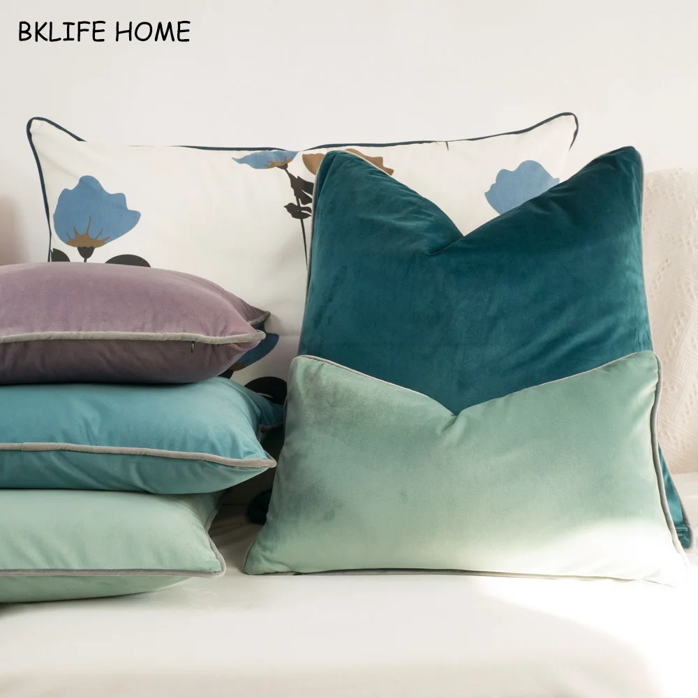 cheap Multicolor Gray Piping Velvet Cushion Cover Pillow Case Chair Sofa Pillow Cover No Balling up Home Decor Without Stuffing