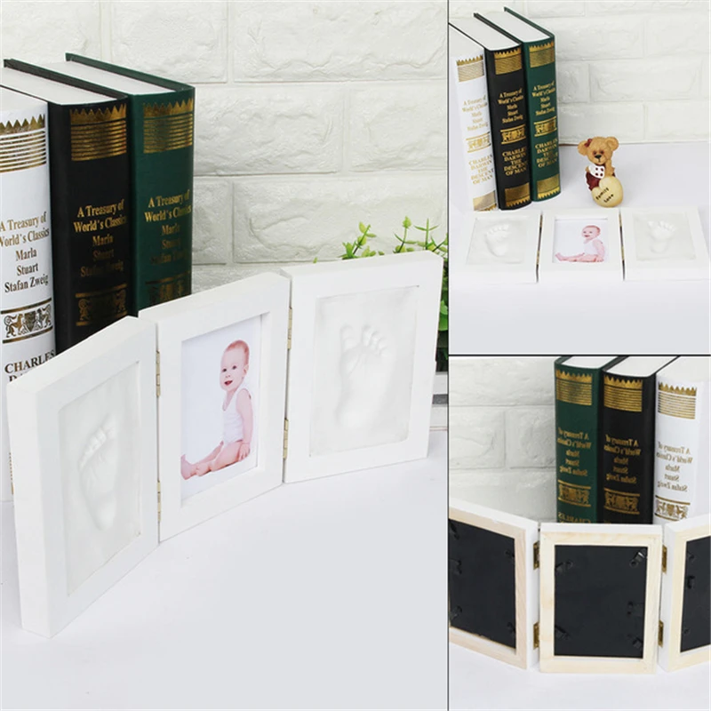 Baby Hand&Foot Print Hands And Feet Mold Maker Solid Wooden Photo Frame With Cover Fingerprint Mud Set Baby Growth Memorial Gift