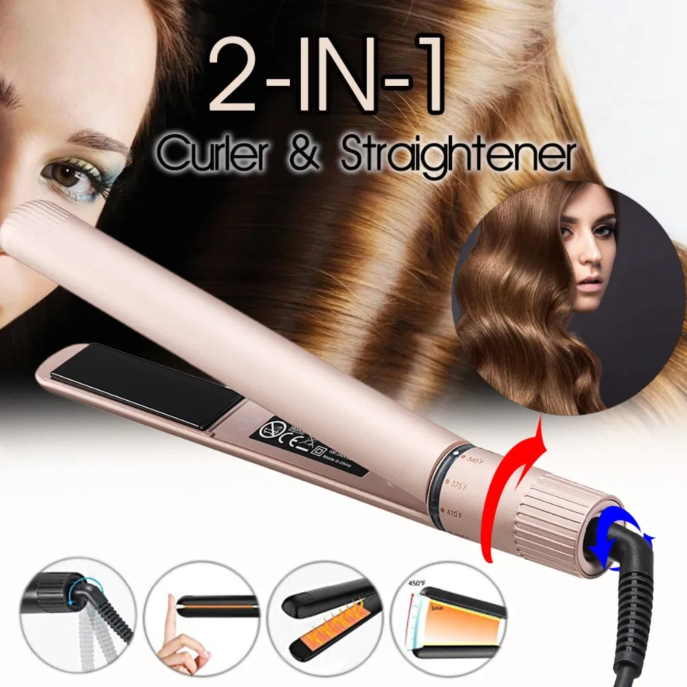 

Professional 2-IN-1 Hair Straightener Curler Rotating Anti-Winding Hair Straightening Iron Curler Ceramic Iron Hair Styling Tool