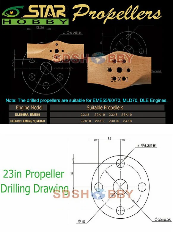 1 шт. 6STARHOBBY стандартный деревянный пропеллер/Буковый пропеллер 23*8 23*10 для RC бензиновые просверленные пропеллеры для DLE EME MLD двигатели