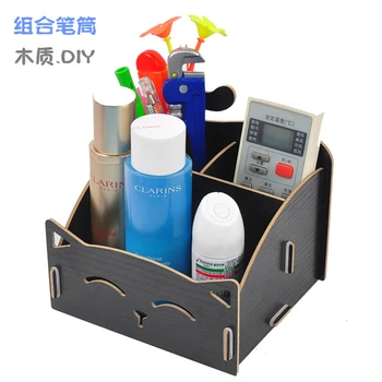 

DIY Wood Pen Holder Hand Made Assembling Desk Organizer Pen Pot School Office Supplies Pen Stand Creative MDF Wooden Board