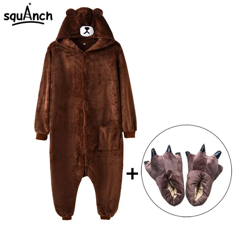 

Kugurumi Bear Onesie Slippers Women Men Adult Animal Cartoon Pajama Funny Festival Party Fancy Suit Zipper Button Overalls