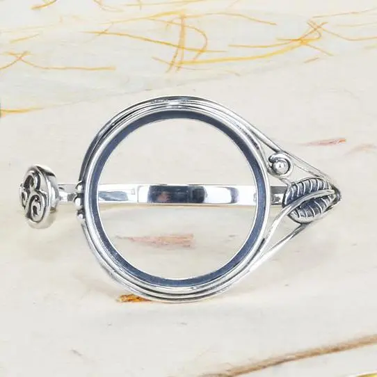

Sterling Silver 925 Semi Mount Bracelet 32x32mm Round Cabochon Wholesale Vintage Fine Jewelry Setting Art Nouveau DIY Gemstone