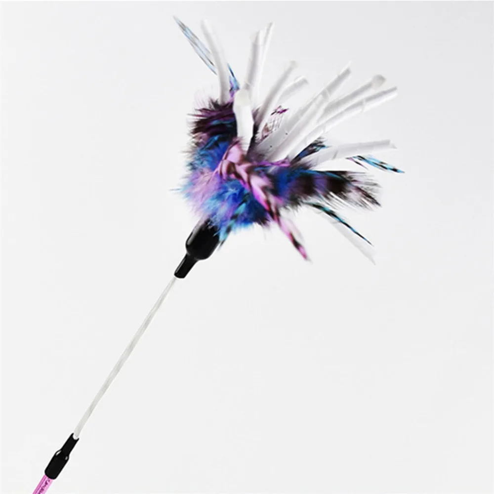 3Colors Cat Feather Toys Cat Teaser Cat Sticks Paper Stipe Spiral Feather Stick kitten interactive toys