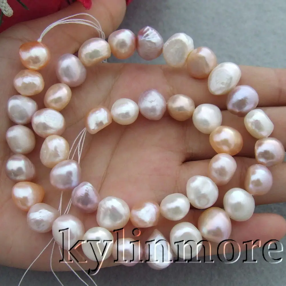 

9-10mm White Pink Purple Freshwater Cultured Pearl Baroque Loose Beads Strand