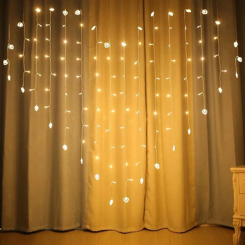 Hot sale 2 x 1.5m Heart Shape 128 LED String Holiday Light Christmas Wedding Decoracao Curtain lamp EU Love the curtain light