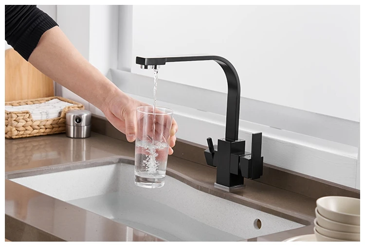 3 Way Drinking Water Faucet Water Filter Purifier Kitchen Faucet Black Hot Cold Mixer Basin Tap 360 Swivel Kitchen Faucet 0178H