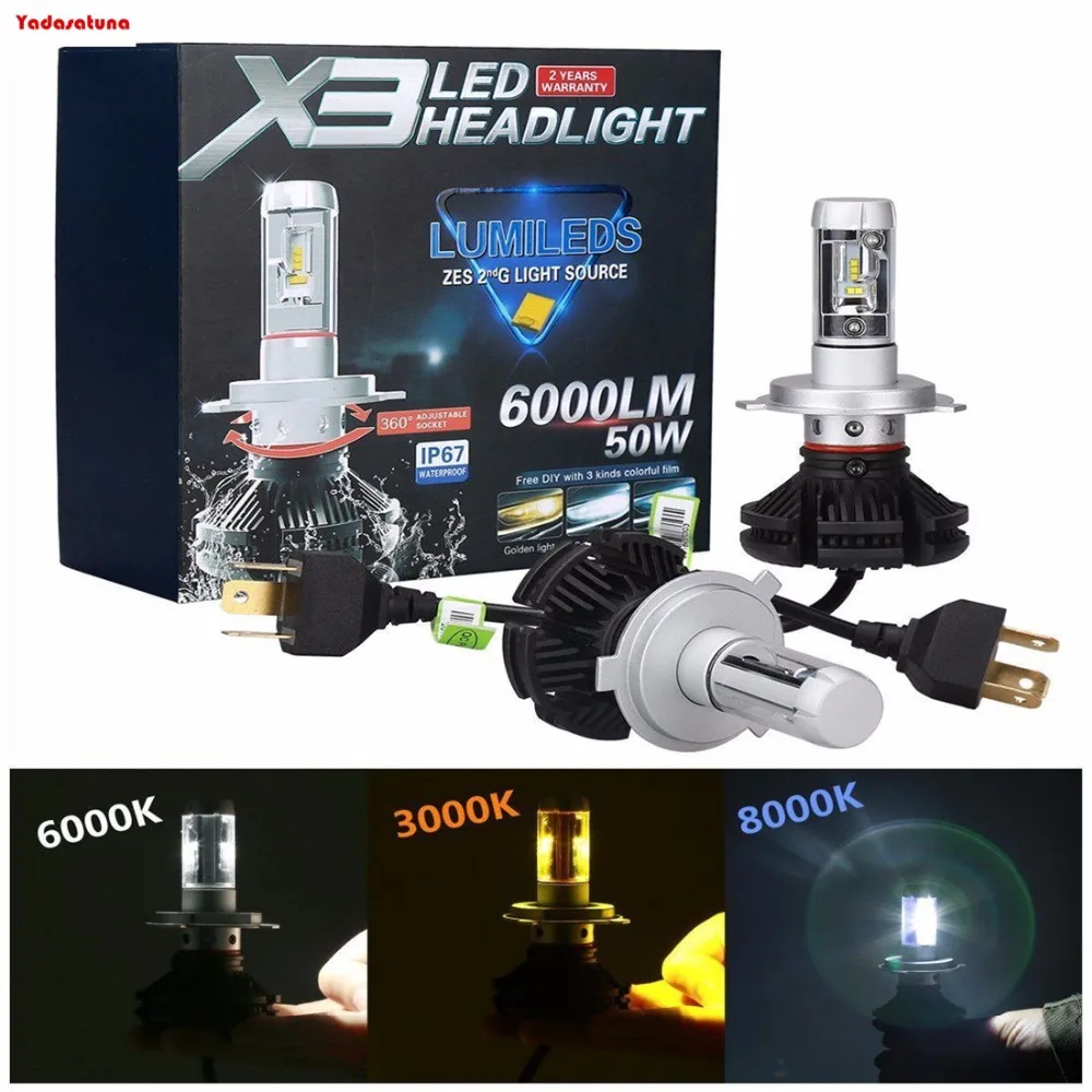 

2Pcs LED H4 Flip Lumileds ZES Chips LED 55W 6000K 6000lm 3000K 8000K led h4 H1 H3 H7 H9 H11 9005 HB3 9006 9012 Led Car Headlight