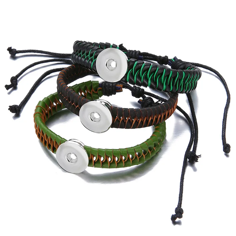 New Beauty Sports Twist Leather Snap Bracciali Bangle Fit 18Mm Snap Buttons Snap Jewelry Wholesale Se0212