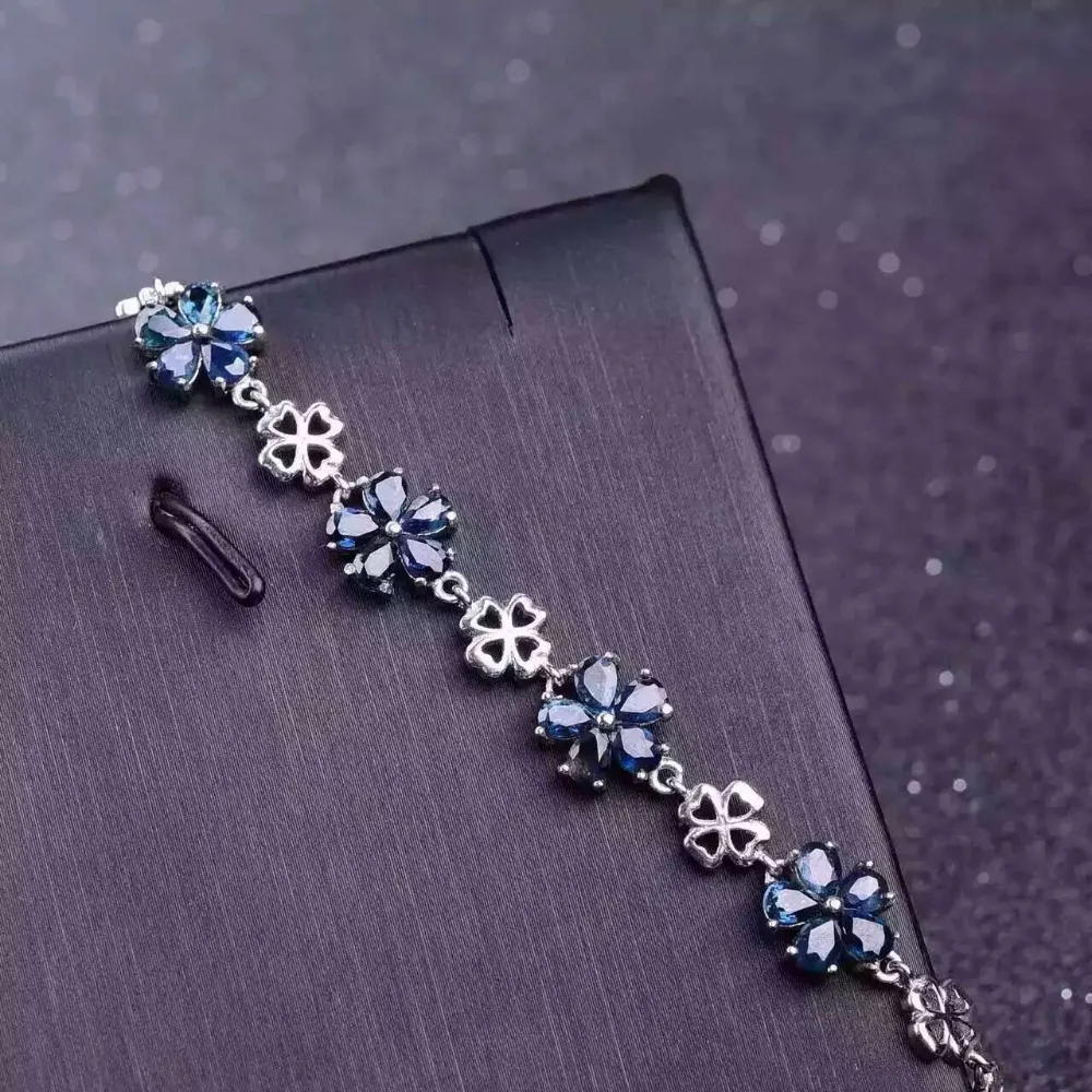  Bracelet en saphir naturel Bracelet en pierres précieuses naturelles 925 bracelet en argent luxueux