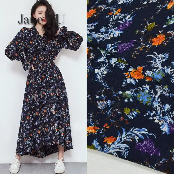 

JaneYU Spring And Summer New Style Of Vintage Printing Small Fragments Big Pendulum Dress Diy Fabric