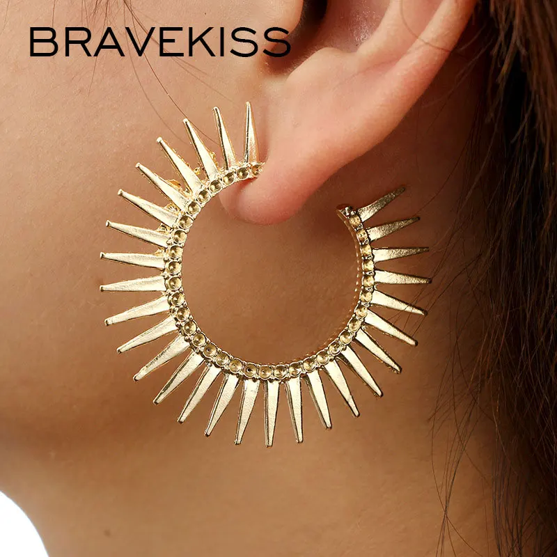 

BRAVEKISS Punk Bohemian Rivet Gear Circles Hoop Earrings For Women Vintage Gold Large Circle Earrings Fashion Jewelry BPE1430