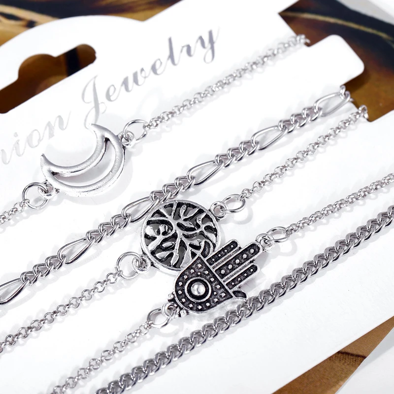 Очаровательный винтажный металлический браслет IF ME с лунным деревом, набор для женщин, Boho Hasma, ручная работа, серебряный цвет, браслеты на цепочке, браслеты, ювелирное изделие, новинка
