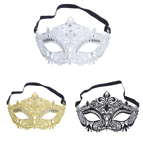 Elegant Metal Halloween Ball Masquerade Luxury Rhinestone Decor Hollow