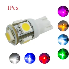 1X T10 5SMD DC 12V 1W 5050 5 SMD 192 168 194 W5W white/blue/red/green/yellow/pink Xenon LED Side Light Wedge Bulb Lamp For Car