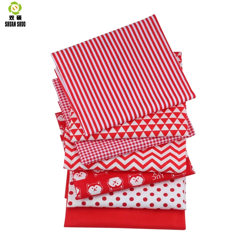 Shuanshuo 7 шт./лот новая красная Цветочная серия хлопковая Лоскутная Ткань для вышивания кукол Связки Ткань для шитья кукольной одежды 40*50 см