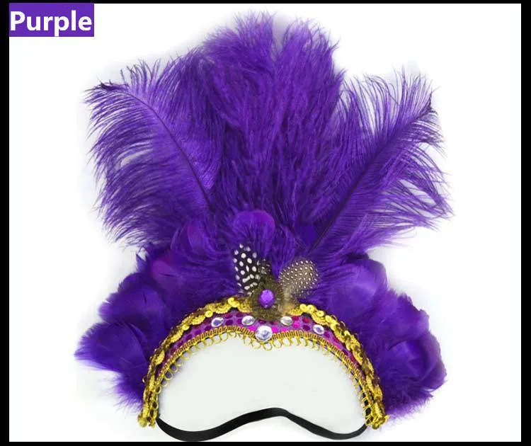9 цветов, испанский стиль, Серебряные вечерние головные уборы с блестками, карнавальный маскарадный головной убор, головной убор с перьями, Бразилия, Рио, Куба, Карнавальная плавающая маска - Цвет: purple