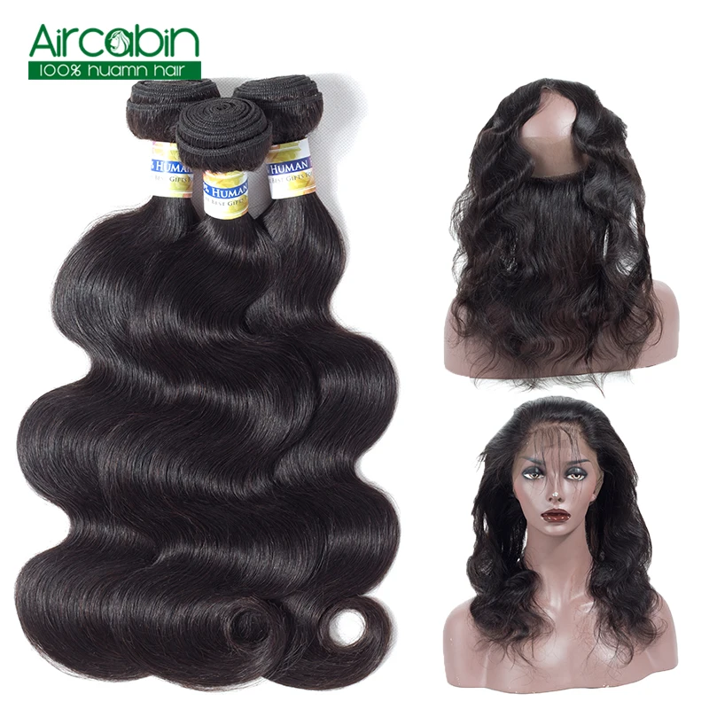 

360 Lace Frontal with Bundle Body Wave Brazilian Hair Extension 100% Human Hair Weave 3 Bundles with Frontal Remy Aircabin Hair