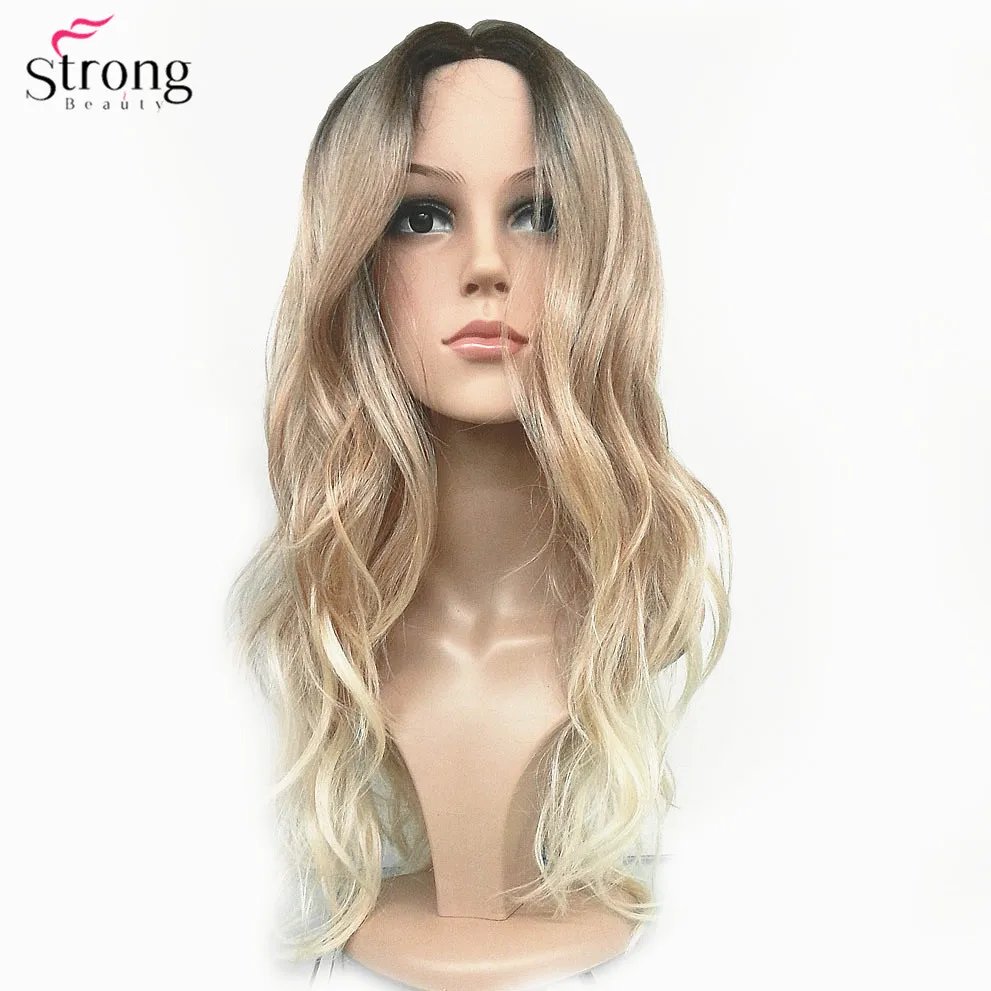 

StrongBeauty Women's Ombre Wigs Synthetic Natural Long Wavy Brown/Blonde Highlights Full Wig Hair