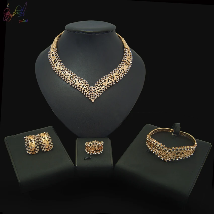

YULAILI 2018 Free Shipping High Quality Gold Color Four Pieces Jewelry Sets For Women
