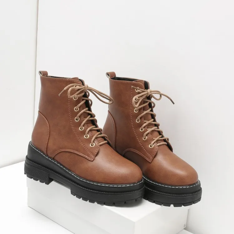 

Jookrrix Lace Up Shoes Women Fashion Brand Ankle Boots Lady chaussure Autumn Female footware Martin Boots with Fur Pu Leather