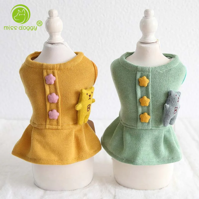 

Linen High Quality Dog Dress Skirts Spring Summer Star Button Sweet Style Chihuahua Yorkie Dress Coat Clothing (XS-XL) 10A
