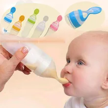 90ML Baby Feeding Bottle with Spoon Lovely Safety Silicone Bottles Feeder Food Rice Milk Feeding Infant Breast Milk Bottle silicone baby bottle baby milk silicone feeding bottle spoon bonus