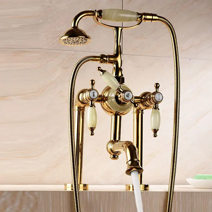 Luxury GOLD solid Brass Jade stone Bathroom Bath Hand Held Shower Head
