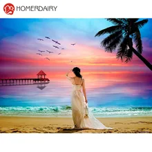 

HOMERDAIRY 5D DIY Diamond Painting Landscape Crystal Diamond Painting Cross Stitch Beautiful Sunset Seaside Woman Needlework