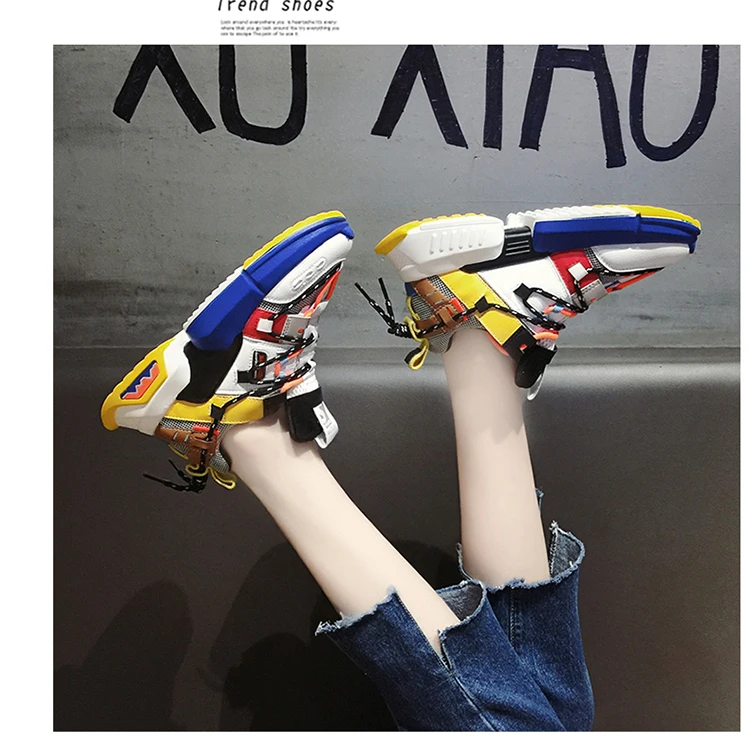Women Height Increasing Shoe Thick Ladies Platform Sneakers Woman Dad Shoes Chunky Sneakers Cushioning Chaussures Femme