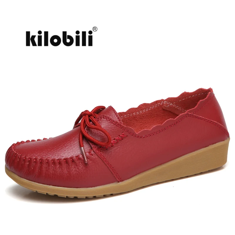 

kilobili 2018 Spring women oxford shoes ballerina flats shoes women genuine leather shoes moccasins lace up loafers white shoes